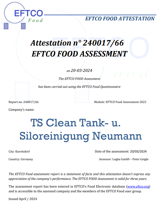 EFTCO food attestation preview